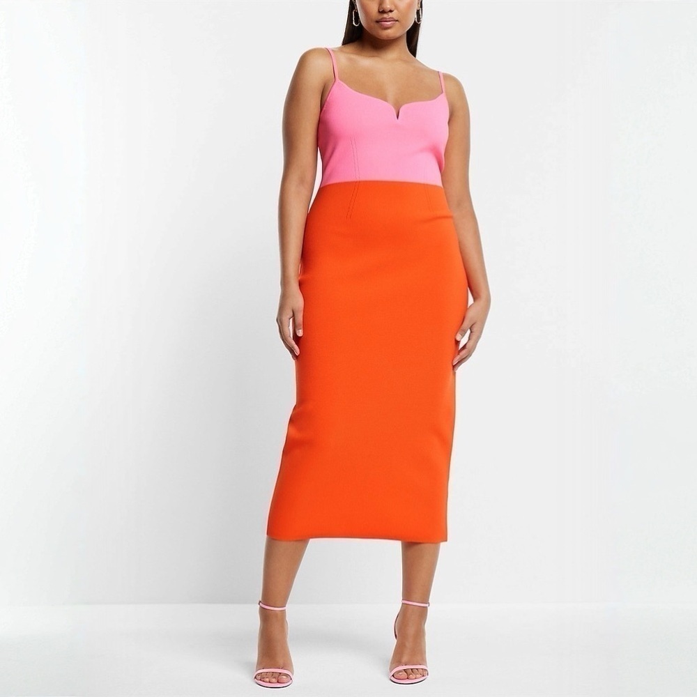 Express Body Contour V-Wire Color Block Midi Sweater Dress Large - Picture 4 of 16